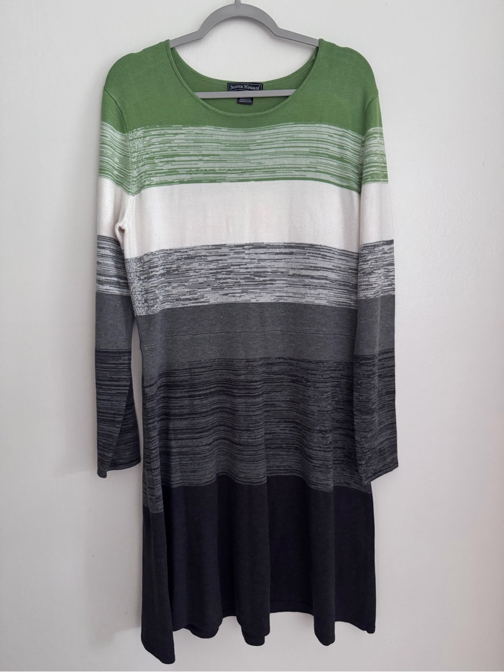 JESSICA HOWARD Striped Long Sleeved Sweater Dress - Women's Size XL - Green/Gray
